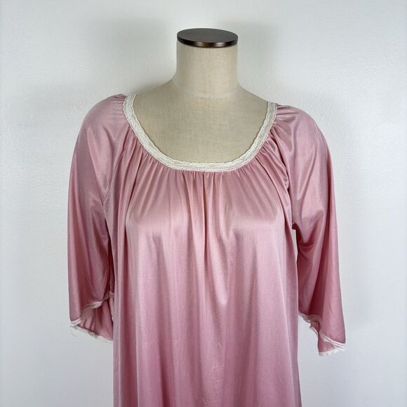 VTG Plus Size Nylon Dusty Rose Pink Maxi Nightgown Slip Dress 51 inch Bust - Picture 6 of 11